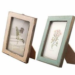 2 PCS Portafoto in Legno Decorati Decappotto, Stile Vintage,