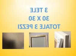 3 STAMPE SU TELA  30 cm x 30 cm cornice in abete levigato 4c