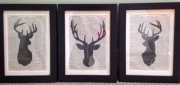 3X Cervo Testa Vintage Dizionario Stampa Muro Arte Immagini 