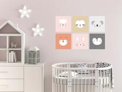 6 PZ 30X30 QUADRO STAMPA SU TELA BAMBINI BABY ANIMALI CAMERE