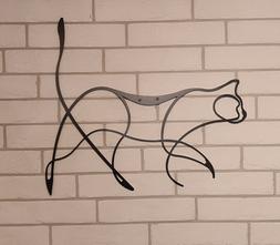 Arredo gatto stilizzato da parete muro in ferro nero con var