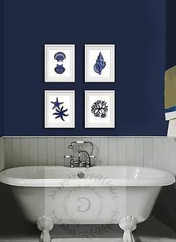 Blu Navy Spiaggia Muro Arte Decorazione Set Di 4 senza Corni