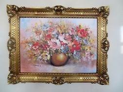 Con Cornice Quadro Fiori Immagine 90x70 Vaso Oro Telaio 98