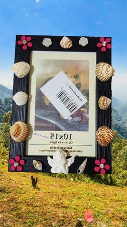 Cornice portafoto da parete 10x15 cm in legno nero con conch
