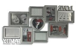 Cornice portafoto, LOVE FAMILY, in pvc argento, 9 posti per 