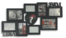 Cornice portafoto, LOVE FAMILY, in pvc nero, 9 posti per fot