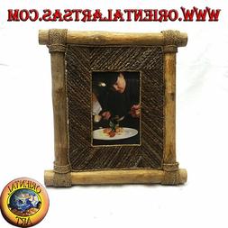 Cornice portafoto verticale in legno di caff&eacute; e decori a ba