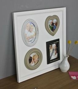 Collage Cuore Bianco Antico Shabby Parete Legno Foto