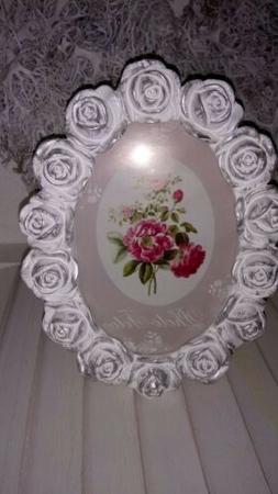 Rosa Telaio Cottage Vintage Shabby Chic Bianco Argento 19x15
