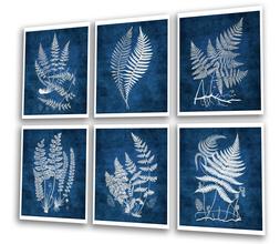 Felce Muro Arte Con Blu Navy Sfondo senza Cornice Set Di 6 D