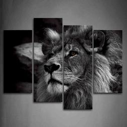 Framed Black And White Gray Lion Portrait Canvas Print Wall 