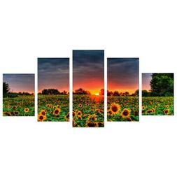 Girasole Pittura Tramonto Tela Deco Foto 5Pcs / Set senza Co