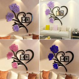 Grande Famiglia Foto Cornice Cuore Rosa Muro Fiore Adesivi C