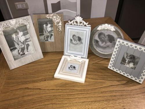 6 porta foto shabby cornice legno