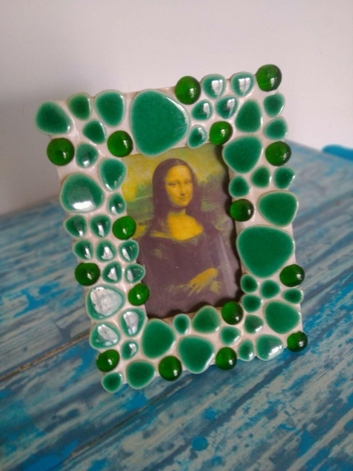 cornice artigianale in ceramica e vetro 21x16cm