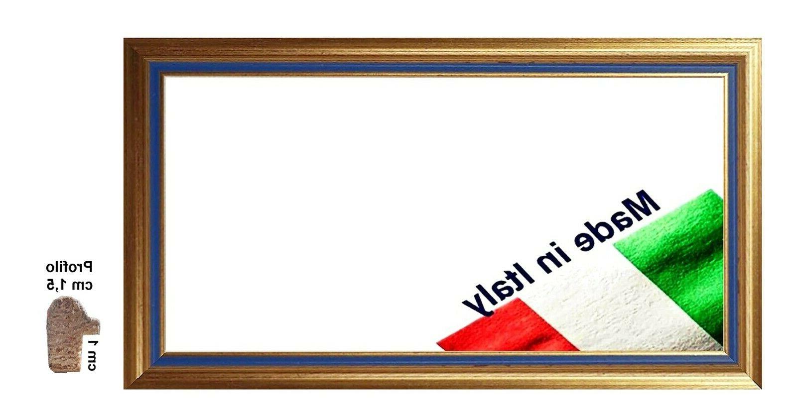 cornice in legno oro con rigo azzurro