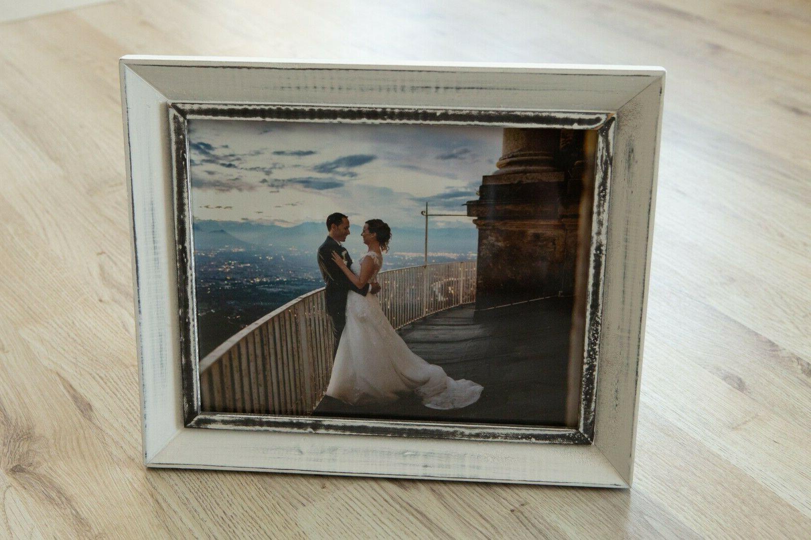 cornice portafoto in legno bianco shabby per