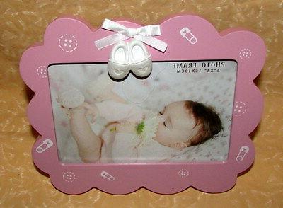 cornice portafoto orizzontale rosa con scarpette per