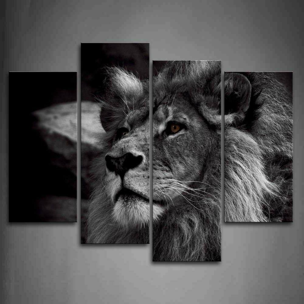 framed black and white gray lion portrait