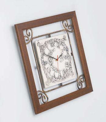 orologio parete quadrato cornice legno ferro quadrante