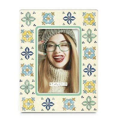 portafoto in ceramica con decoro maioliche turchese