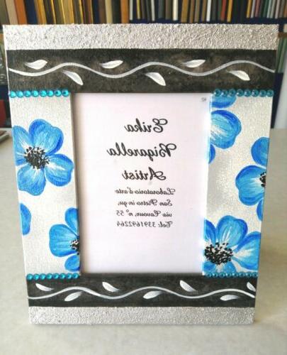 portafoto regalo matrimonio battesimo fiori blu 13x18