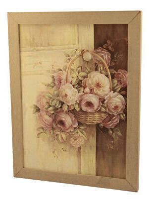 quadro con cesto di fiori con cornice