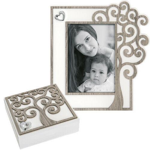 set portafoto con cofanetto in legno albero