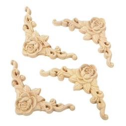 Legno Intagliato Angolo Onlay Applique Non Dipinto Cornice D