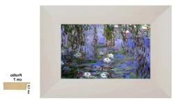 Monet,Ninfee Bianche,Stampa su tela /PVC+Cornice Bianca in l