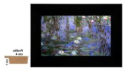Monet, Ninfee Bianche, Stampa su tela /PVC+Cornice Nera in l