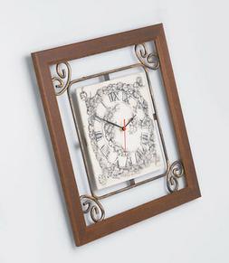 Orologio Parete Quadrato Cornice Legno Ferro Quadrante Ceram