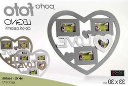 PORTA FOTO CORNICE MULTIPLO 3 POSTI FORMA CUORE SHABBY CHIC 