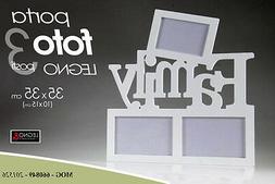 PORTA FOTO IN LEGNO 3 POSTI FAMILY BIANCO 35*35CM FOTO 10*15