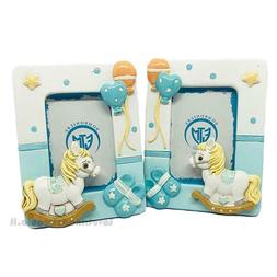 Portafoto Celeste con cavallo a dondolo in resina 8x10 cm - 