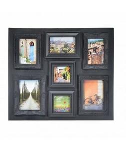Portafoto in legno da muro con 7 spazi foto - nero
