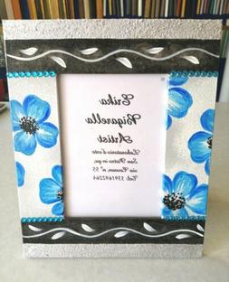 Portafoto regalo matrimonio battesimo fiori blu 13x18 cmm