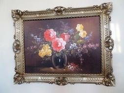 Quadro con Cornice Wilderosen IN Vaso Nero 90x70 Fiori Immag