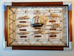 Quadro nodi marinari con veliero in miniatura