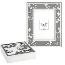 Set 2 pezzi Portafoto e Cofanetto in legno bianco e grigio l