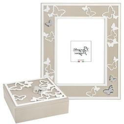 Set 2 pezzi Portafoto e Cofanetto in legno bianco e tortora 