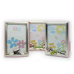 Portafoto Bambina Rosa Legno Laminato Argento E Smalti Color