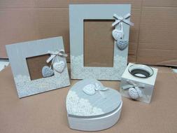 Shabby Chic Portafoto Da Tavolo Scatolo Forma Cuore Candela 