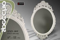 SPECCHIERA SPECCHIO 76*50 OVALE BIANCO LEGNO CORNICE SHABBY 