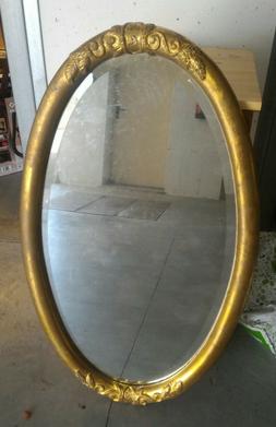 SPECCHIO DA PARETE CORNICE IN LEGNO OVALE DECORO FOGLIA ORO 